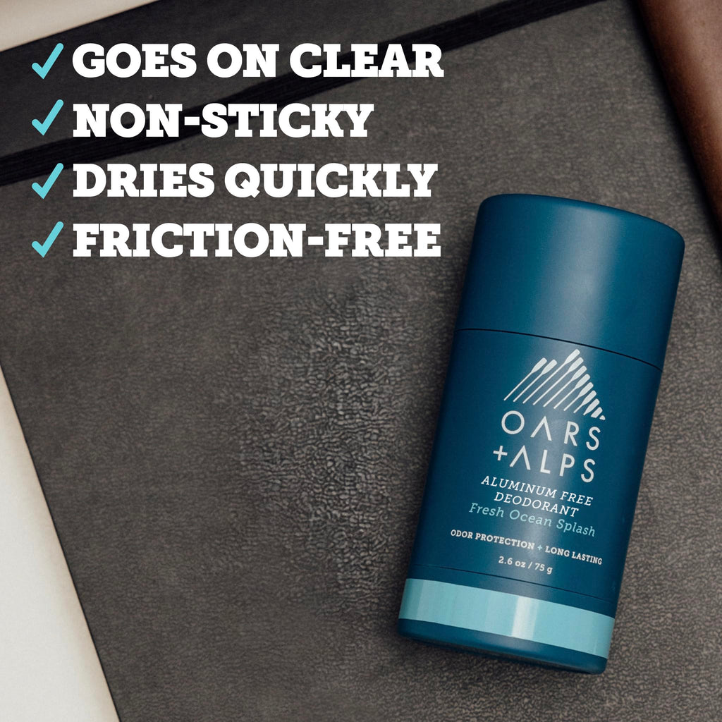 Oars + Alps Aluminum Free Deodorant for Men | Long Lasting Odor Protection, Clear & Free of White Residue, Anti-Chafing Smooth Glide, Dermatologist Tested, Fresh Ocean Splash, 3pk, 2.6oz