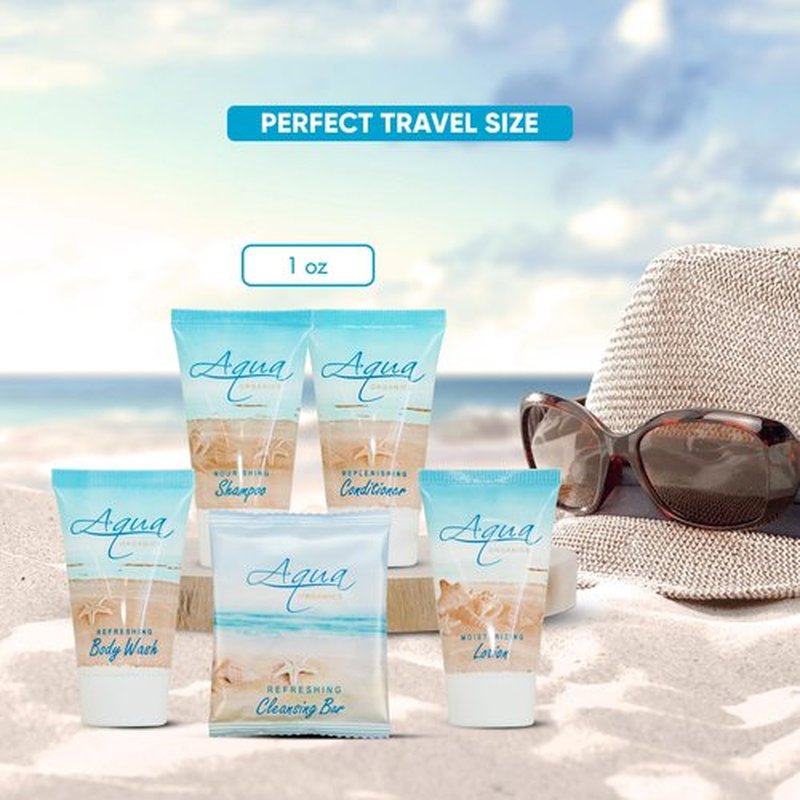 Aqua Organics Hotel Soaps & Toiletries Bulk Set | 1-Shoppe Amenities Kit | 1oz Shampoo & Conditioner, Body Wash, Lotion, 1oz Bar Soap | Travel Size | 75 Pieces