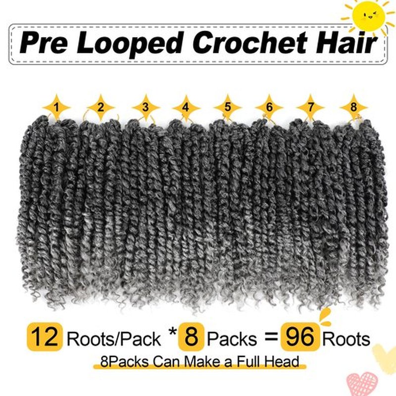 Passion Twist Hair 12 Inch 8 Packs, Pre Twisted Passion Twist Crochet Hair For Black Women, Pre Looped Passion Twist Curly Crochet Hair, Short Crochet Passion Twist Hair (12 Inch (Pack of 8), Gray#)