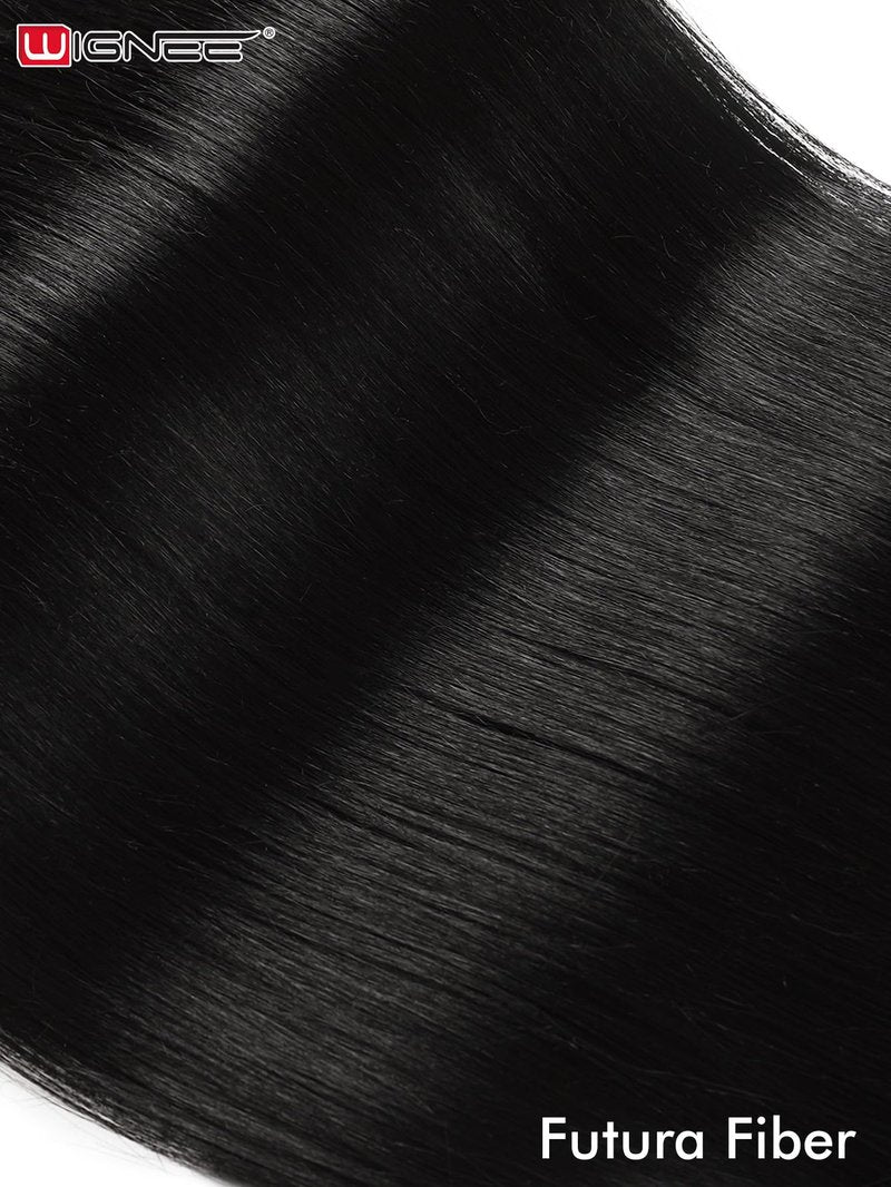 WIGNEE 13x6 Synthetic Lace Front Wig 28" Long Straight Wig Natural Black Kanekalon Futura Synthetic Wigs for Black Women Pre-Plucked Glueless Wig for Daily Party Use