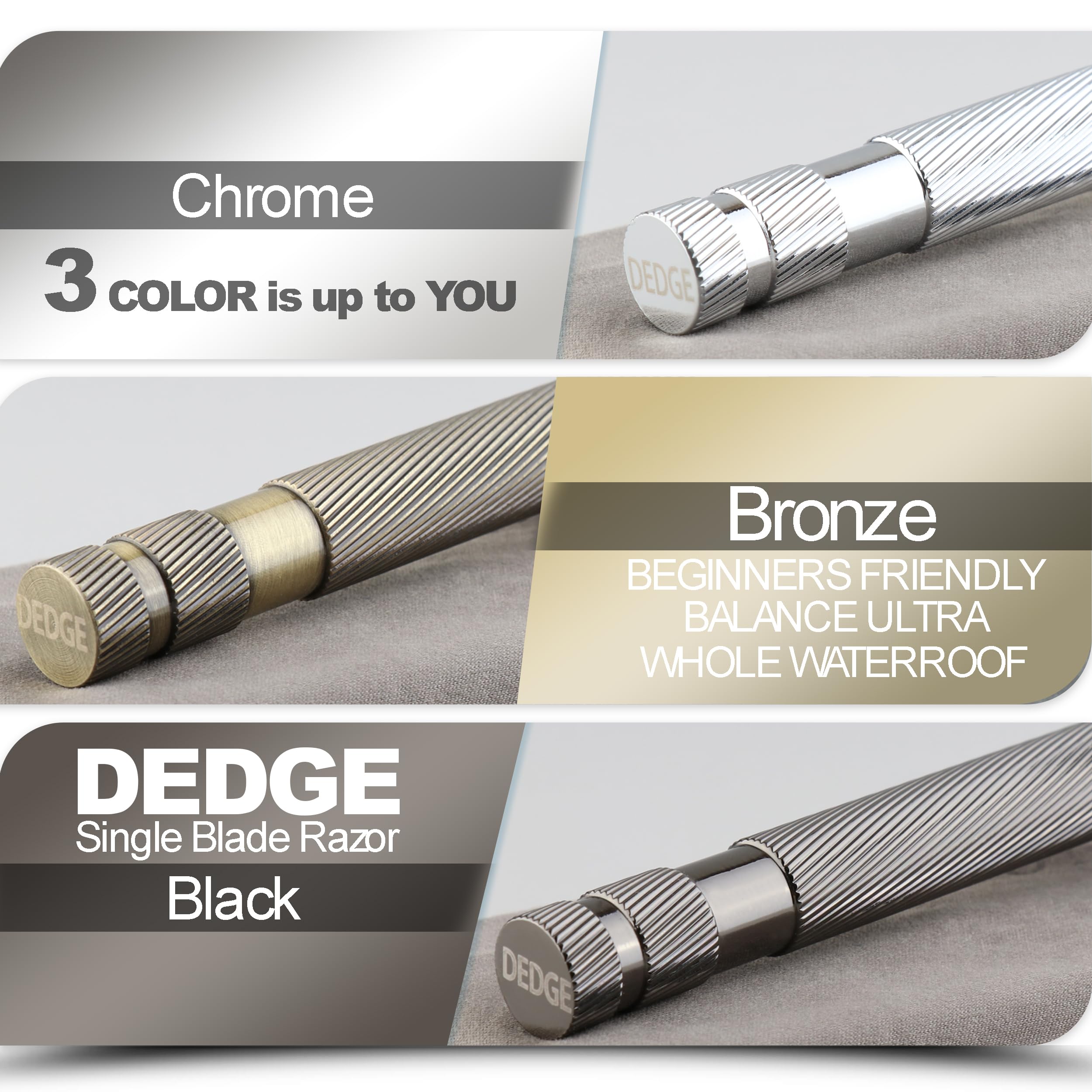DEDGE Classic Double Edge Safety Razor Single Blade Razor For Men, Reusable Razor, with 5 Premium Razor Blades -Chrome