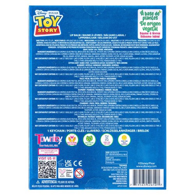 Townley Girl Toy Story 7 Pack Lip Balm with Keychain, Plant Based Lip Balm for Boys and Girls, Kids Chapstick