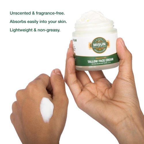 Misun Health Grass Fed Beef Tallow Moisturizer for Skin - Hydrating All Natural Skincare Face & Body - Unscented & Fragrance-Free