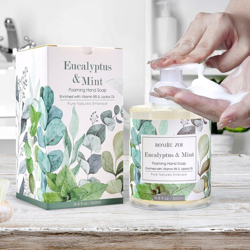ROMIIE ZOI Foaming Hand Soap with Gift Box - 500ml/ 16.8 fl.oz - Variety Pack of 2 (Eucalyptus & Mint,Geraniumt)
