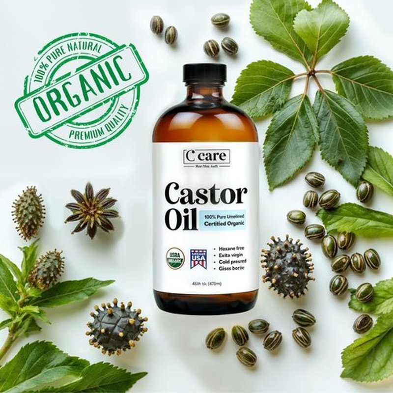 Castor Oil 100% Pure Organic Cold Pressed Unrefined Glass Bottle With Pump | USDA Certified Organic | Hexane Free Extra Virgin | For Hair Growth Eyebrows Eyelashes Skin and Castor Oil Pack Wrap | 16oz