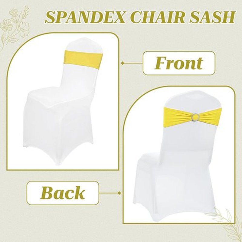 MDS Spandex Chair Sashes - Universal Fit Stretch Bands with Slider Bow for Wedding Decor | Yellow - Pack of 150