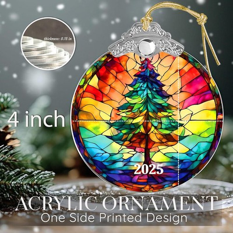 Stained Glass Efections Christmas Ornament - 2D Acrylic Art for Tree Decor | Perfect White Elephant Gift