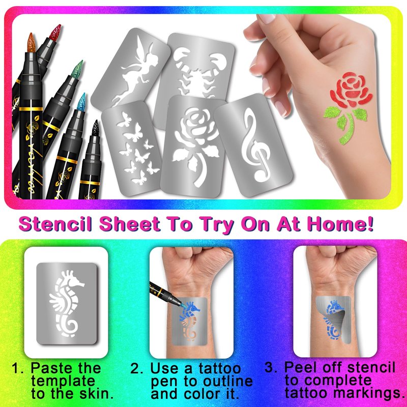 Yazhiji 390 PCS Temporary Tattoo Stencils, Face and Body Paint Stencils Kit, Girl Boy Glitter Tattoos Stencils Pack for Kids School Show Birthdays Halloween Christmas Party Favor Supplies