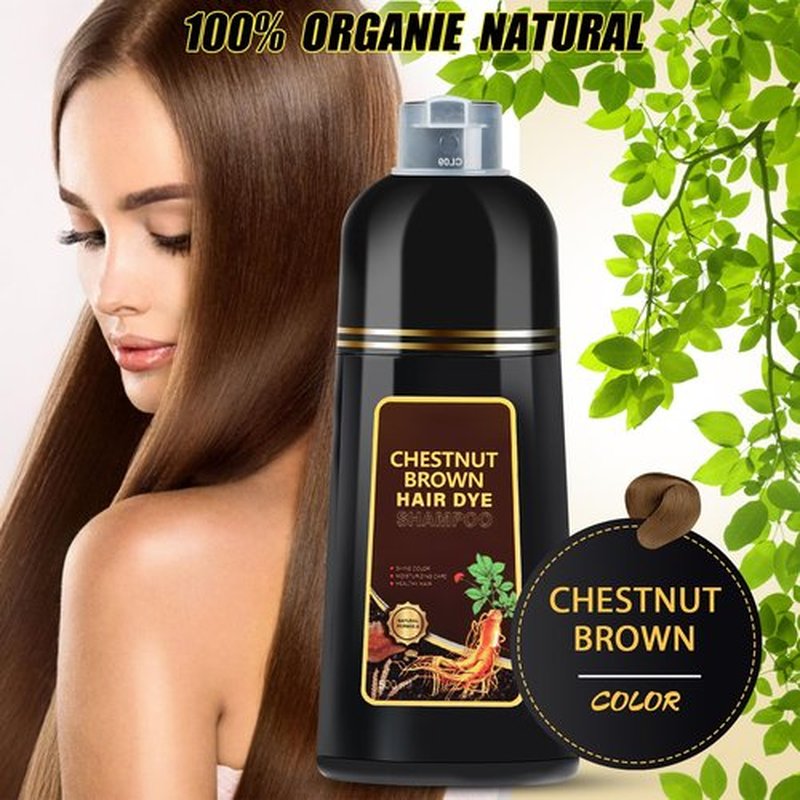 Hair Dye Shampoo 3 in 1, Herbal Shampoo Hair Dye for Women Men, Grey Coverage 16.9fl oz (Chestnut Brown)