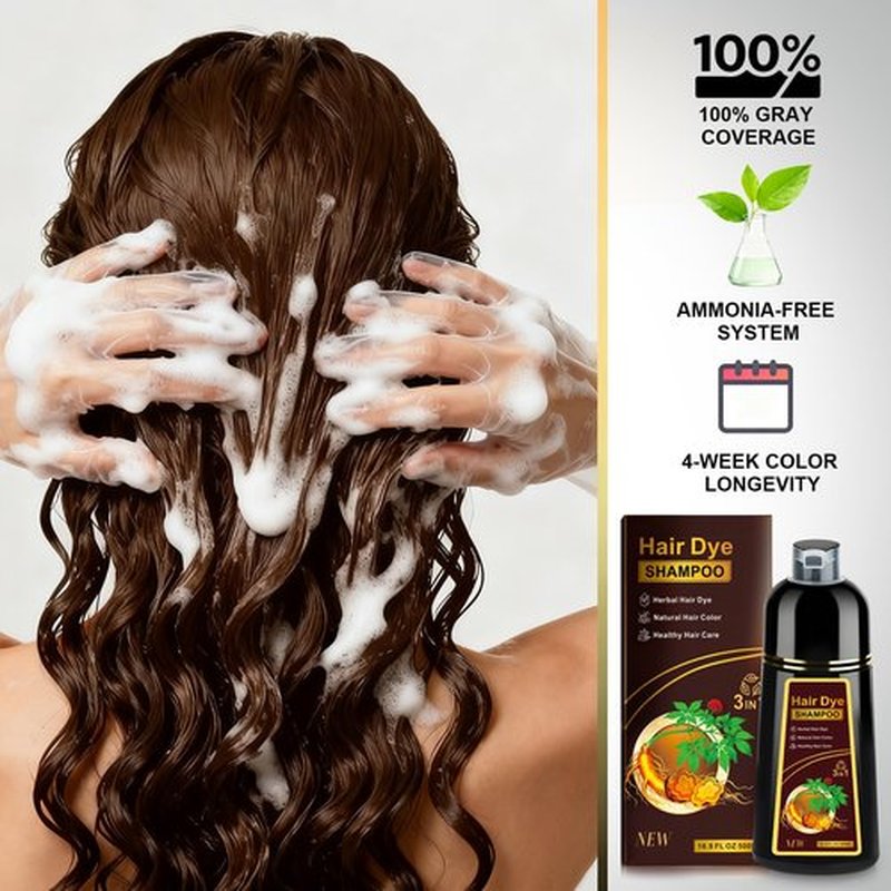 Dark Brown Hair Dye Shampoo 3 in 1 for Gray Hair, Herbal Ingredients Natural Color Shampoo Hair Dye for Women Men