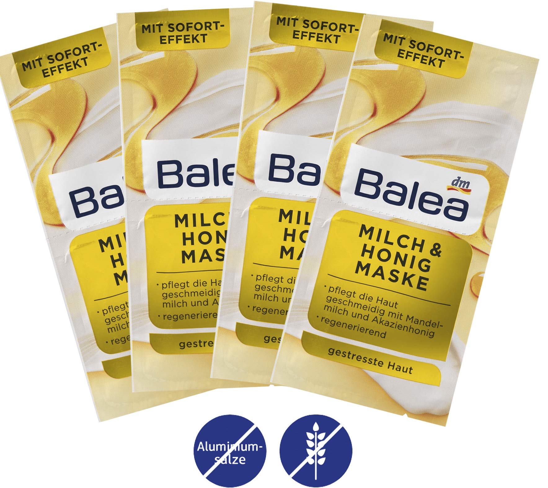 Balea Milk and Honey Mask with Instant Effect - Mask with Macadamia Nut Oil, Almond Milk and Acacia Honey 8 pcs x 8 ml, Germany