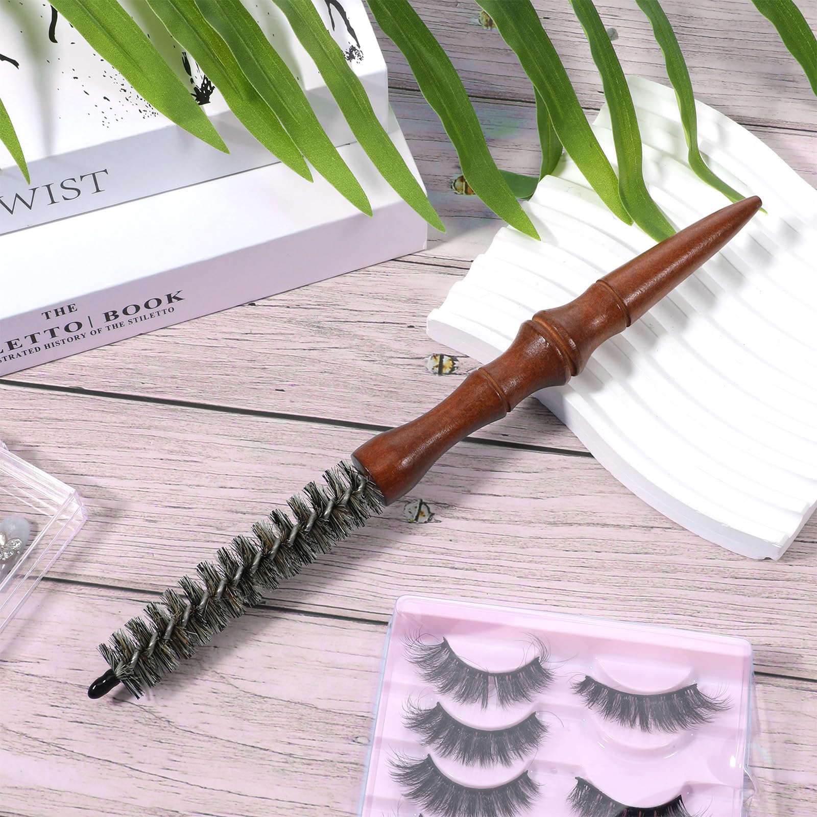 2pcs Small Round Brush Wooden Handle Boar Bristle Round Brush for Short Hair Roller Quiff Hair Combs Portable Travel Circular Hairbrush for Women Men Bangs Roots Straight Curling Mustache Brushs