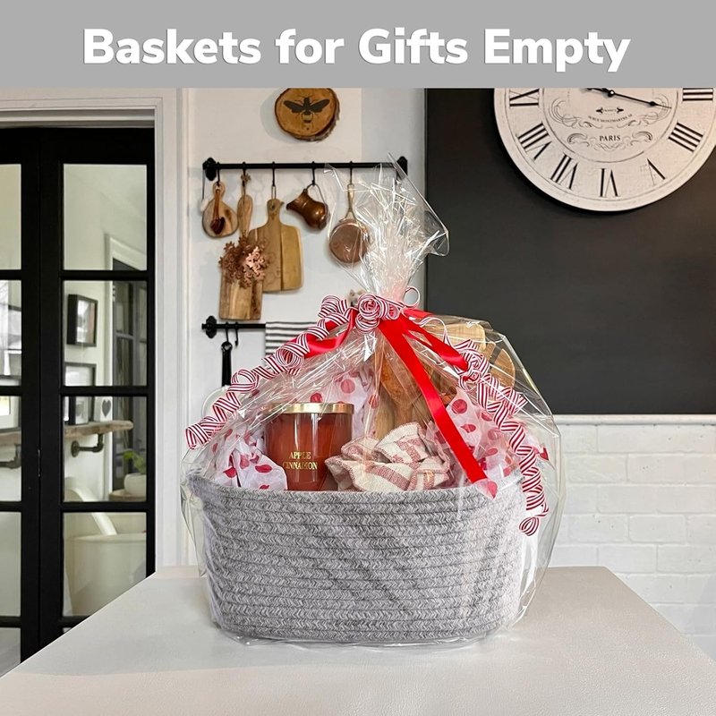 CHICVITA Decorative Gift Basket - Easter Basket for Kids | Woven Rope Storage Organizer, Grey, 13 x 9.8 x 5 Inches