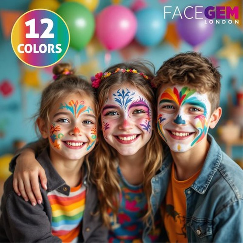 12 Colour Face Paint – Water-Based – Mess-Free Face Painting Kit with Stencils – Fast-Drying, Washable, Easy to Clean, Non-Toxic Face Paint for Festivals, Parties, Masquerade, Fancy Dress, Carnival