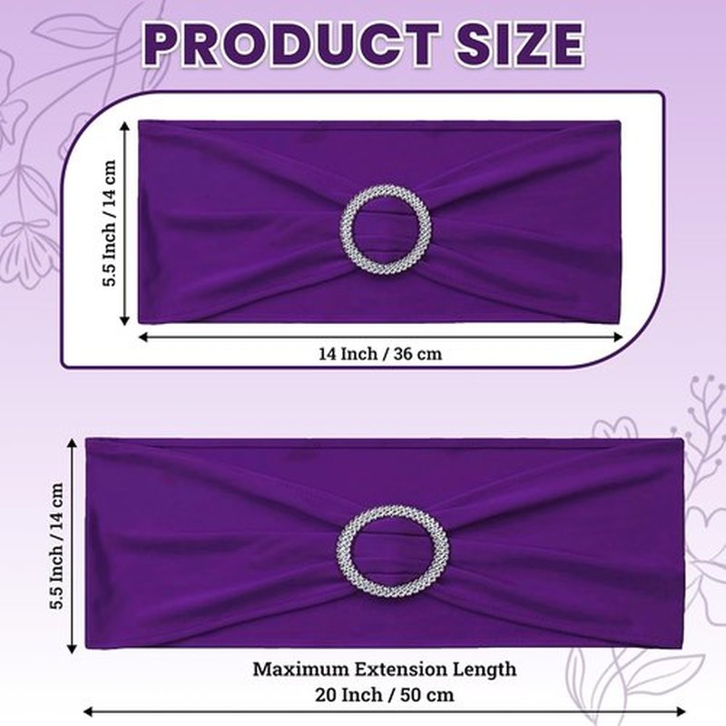 MDS Spandex Chair Sashes - Universal Fit Elastic Stretch Bands with Buckle Slider - Purple, Pack of 200