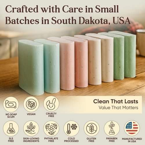 Amish Farms Soap Value Pack– 8 Easy-to-Grip Hydrating Bars (5 oz Each, 2.5 lb) | Cold-Process, USA Made for Sensitive Skin, Face, Hair & Body | Gentle Clean Scent Original Recipe – Tin Tub Collection