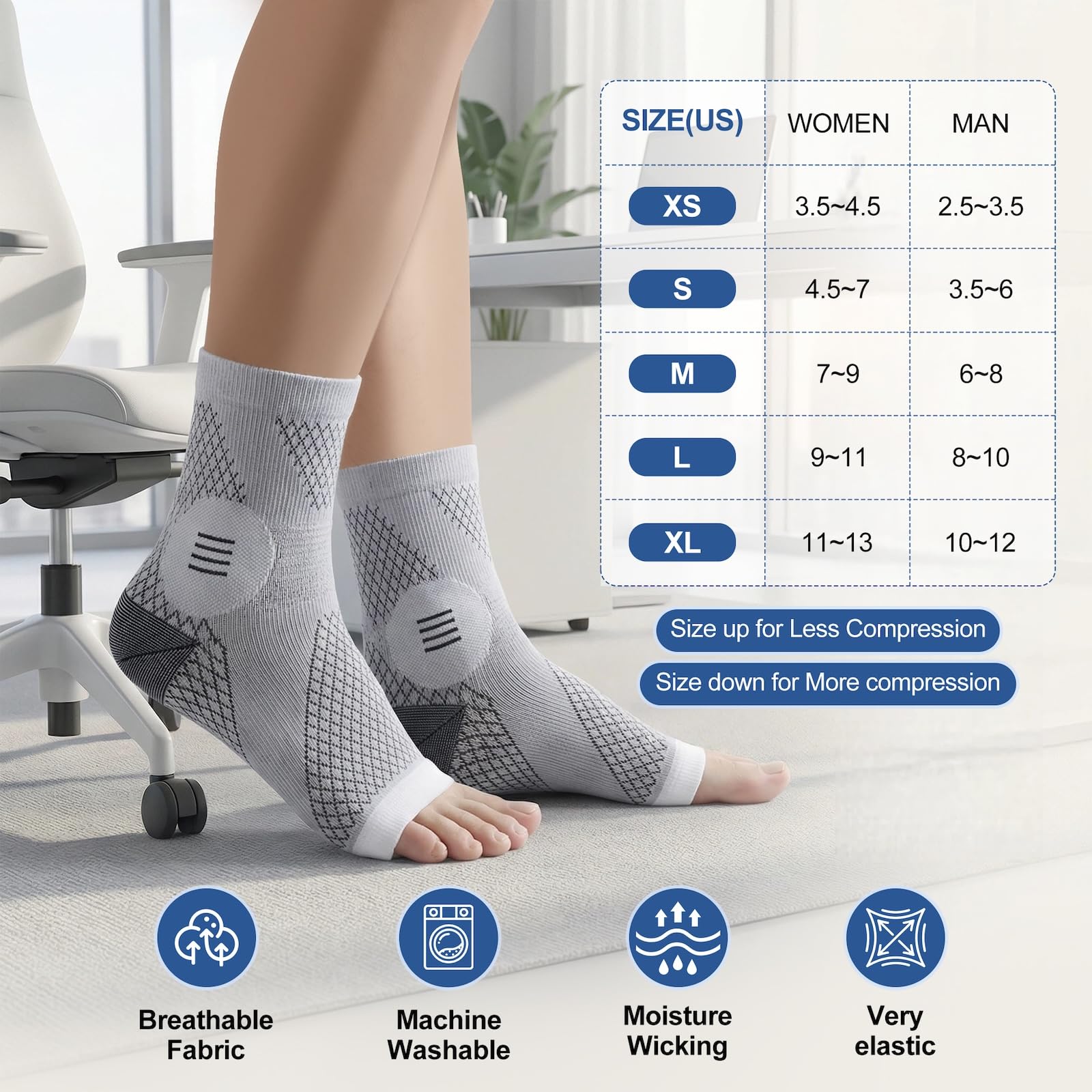 3 Pairs Neuropathy Socks for Women and Men, Toeless Compression Socks