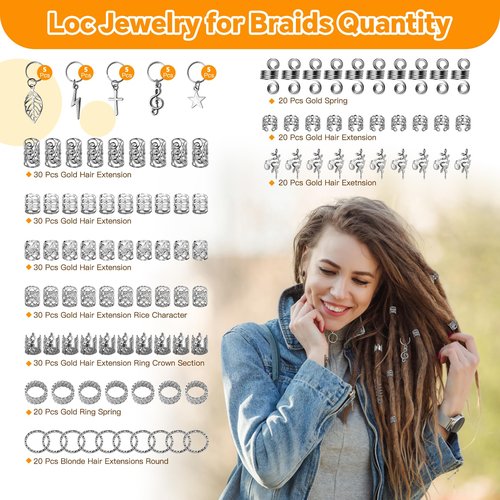 Hair Jewelry for Women Braids, 275 Pcs Braid Jewelry Accessories Metal Gold Loc Clips for Hair Dreadlocks Hairs Rings for Braids Cuffs Clips Hairs Dreadlock Decorations for Women Unisex