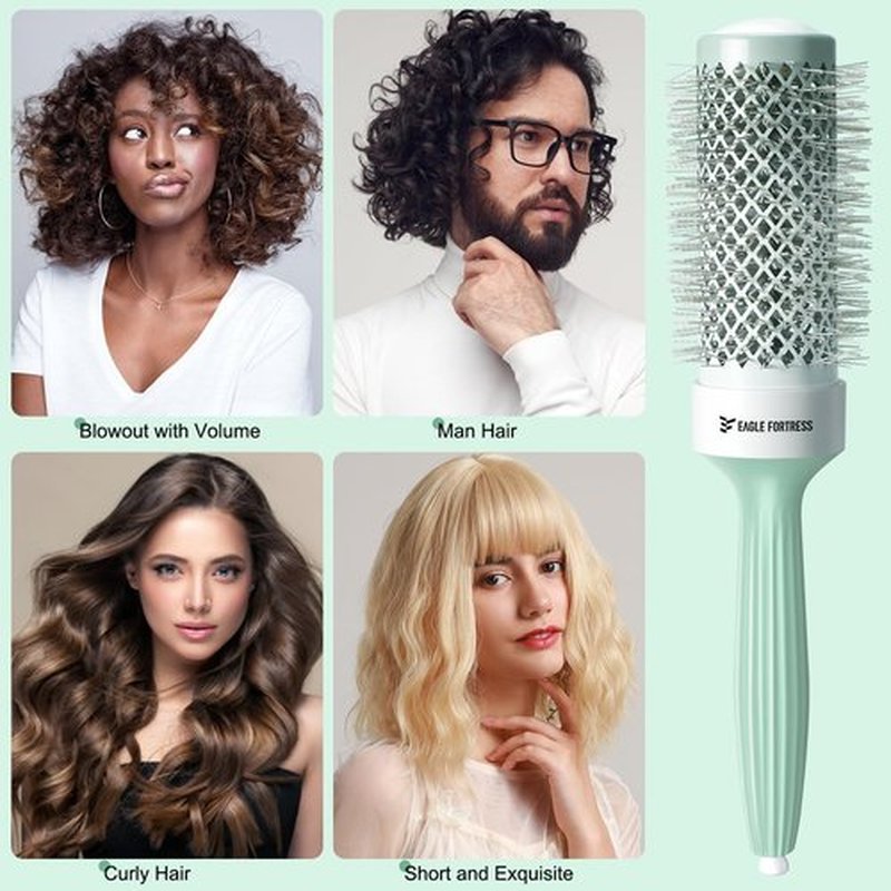 Eagle Fortress Round Brush for Blow Out, Thermal Ceramic Hair Brush for Blow Drying with Ionic Bristle for Professional Blowout Brushing - Green, 1.69 inch