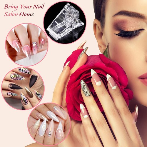 MIKIMIQI Dual Nail Forms Set Poly Gel Quick Building Kit, 120Pcs Stiletto Molds With 10Pcs Tips Clips, Clipper Trimmer, Dual-Ended Extension Gel Brush, File