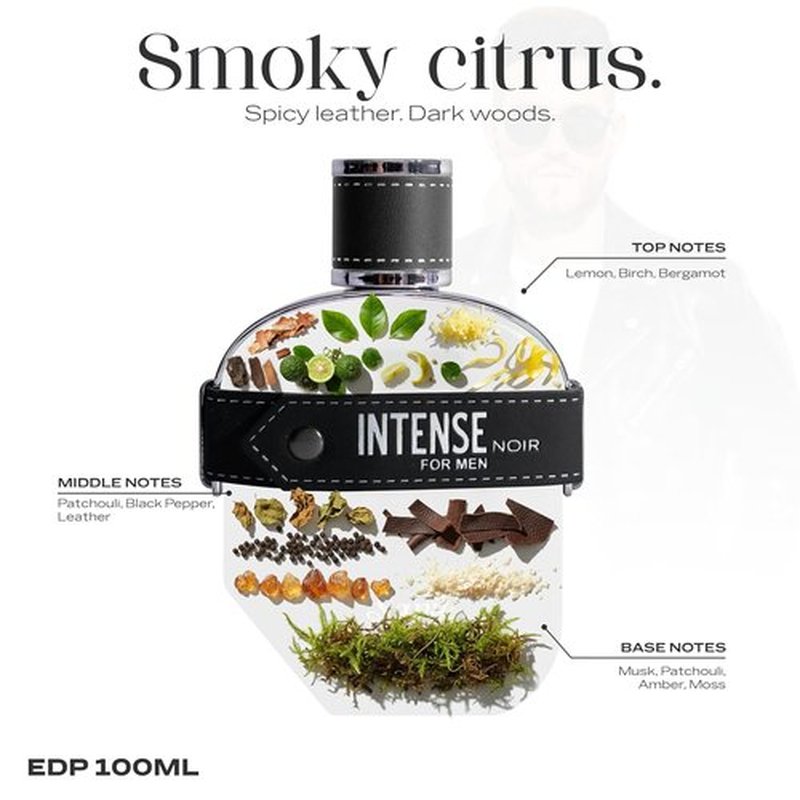 Sapil Intense Noir Eau de Parfum for Men - Long-Lasting Bold Scent with Amber, Leather & Musk - 100ml
