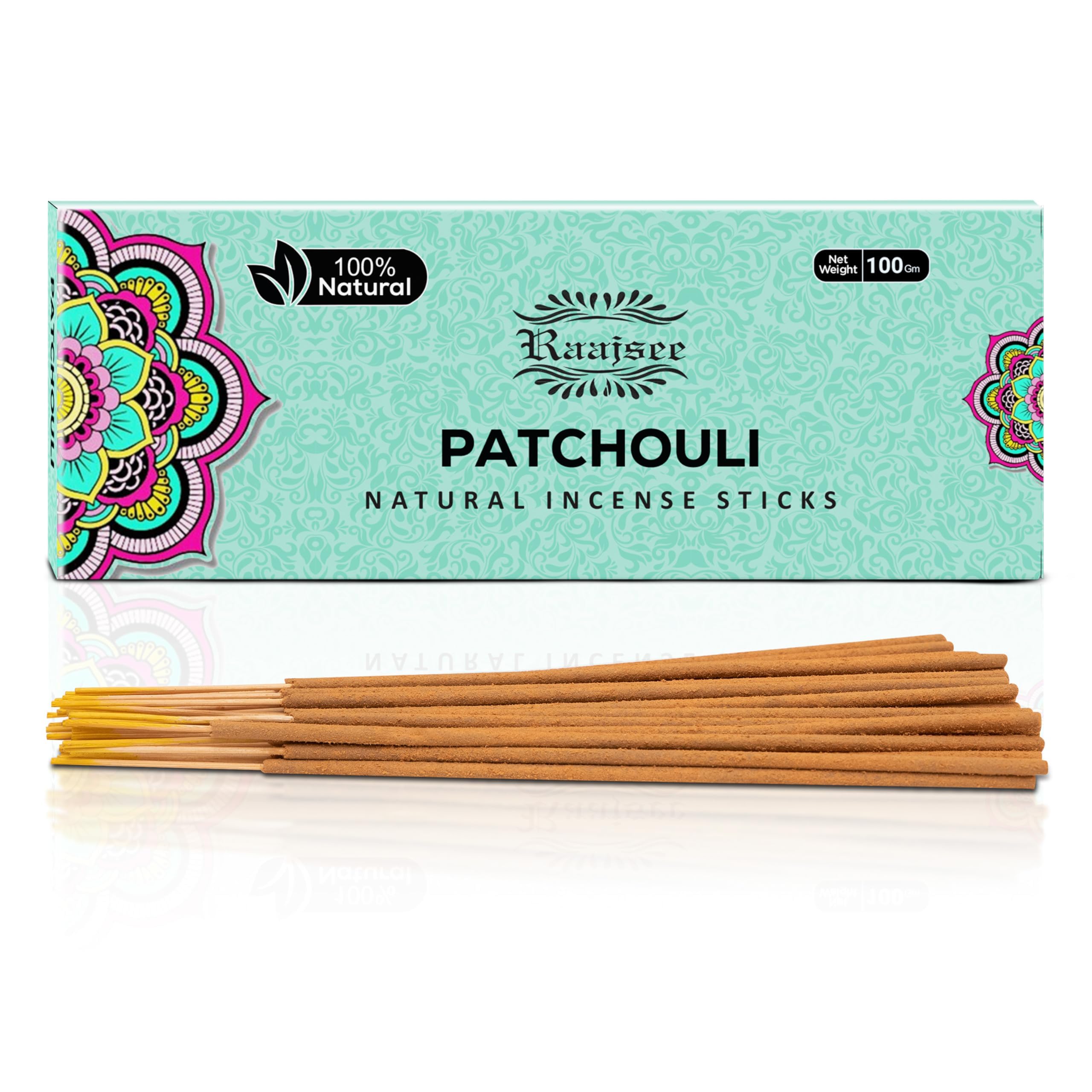 Raajsee Patchouli Incense Sticks 100 gm Pack-100% Pure Organic Natural Hand Rolled Free from Chemicals-Perfect for Church,Aromatherapy,Relaxation,Meditation,Positivity & Sensual Therapy