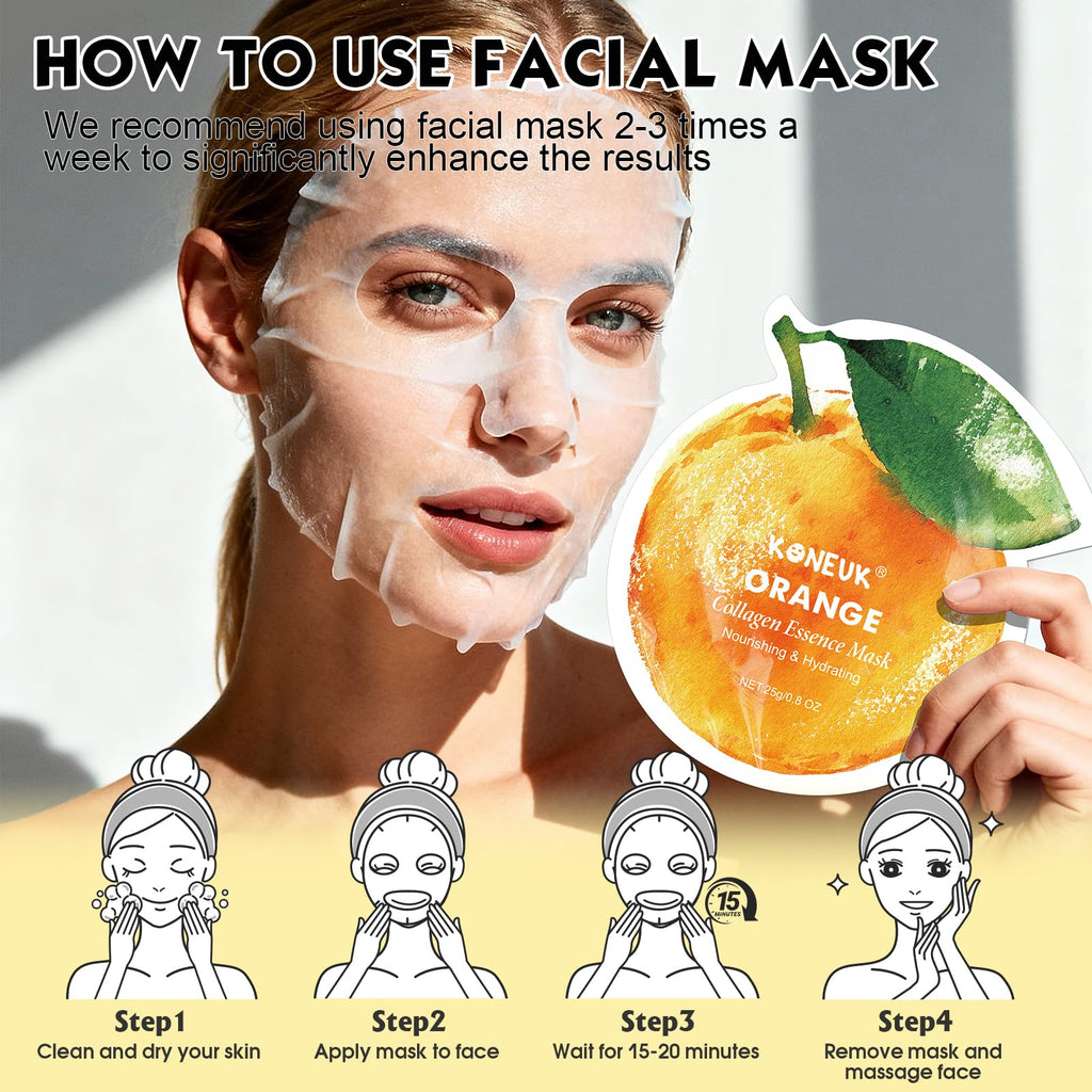 KONEUK 36 Pack Fruit Shaped Sheet Face Mask for Women, Collagen Hydrating and Moisturizing Face Masks Skincare for Dry Skin, Bulk Mothers Day Gifts, Spa Party Gifts, Nurse Gifts(9 Types x 4 Pcs)
