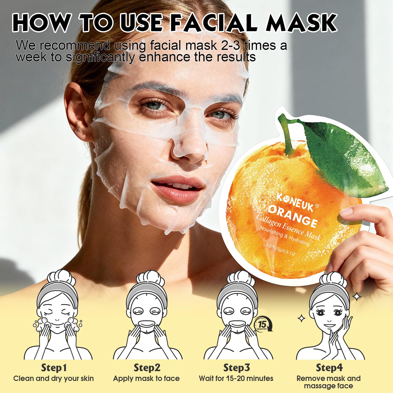 KONEUK 36 Pack Fruit Shaped Sheet Face Mask for Women, Collagen Hydrating and Moisturizing Face Masks Skincare for Dry Skin, Bulk Mothers Day Gifts, Spa Party Gifts, Nurse Gifts(9 Types x 4 Pcs)