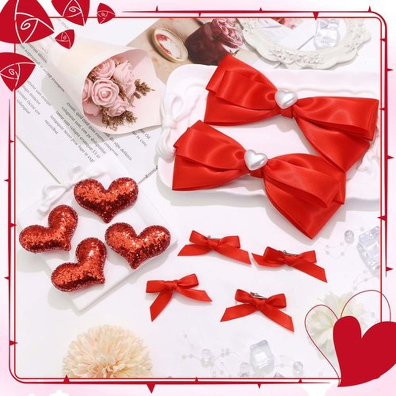 STGDAK Red Hair Bows For Girls Cute Heart Clips Valentines Bow Clip Glitter Sequin Heart Hairpin Mini Bowknot Barrettes Satin Ribbon Bow Valentine's Day Hair Accessoires For Women Girls Party Decor