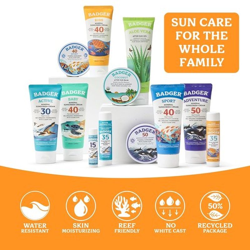 Badger Kids Mineral Sunscreen Cream SPF 40 - 98% Organic, Water Resistant & Reef Friendly | 2.9 fl oz