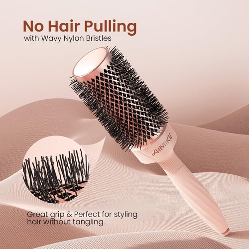 AIMIKE Round Brush for Blow Out, Rose Luxe Medium Round Hair Brush w/Nano Thermal Ceramic Tech, for Blow Drying & Styling Volumizing Shoulder Length Hair, with 4 Clips (Barrel 1.7", Bristle 2.5")