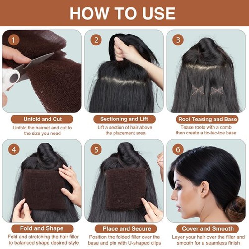 FEUNLEM Hair Sponge for Updo & Volume Bumps Tool, Hair Filler for Thin Hair, Padding for Updo, Salon Must-Have, Black