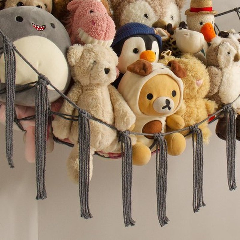 Mirolam Stuffed Animal Storage Hammock - Large Grey Toy Organizer for Baby Nursery Decor