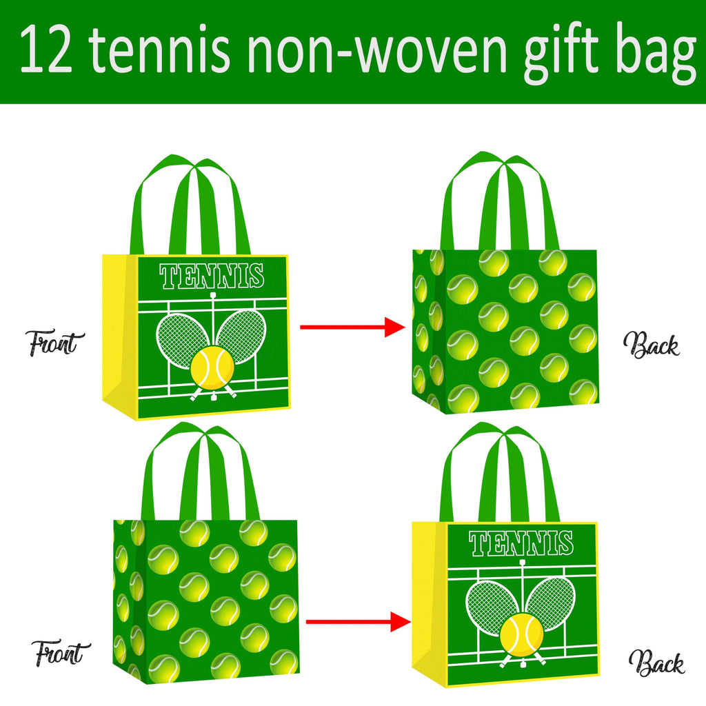C L cooper life 12pcs Tennis Party Gift Treat Bags with Handles Tennis Theme Non-Woven Grocery Shopping Bags for Sports Birthday Party Tennis Events Baby Shower Supplies