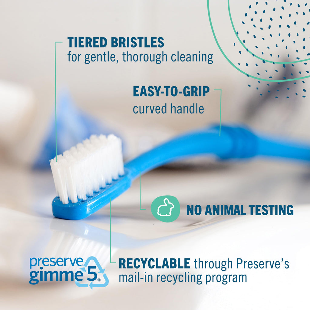 Preserve Eco Friendly Adult Toothbrushes, Made in The USA from Recycled Plastic, Lightweight Package, Ultra Soft Bristle BPA Free Tooth Brush, Colors Vary, 6 Pack