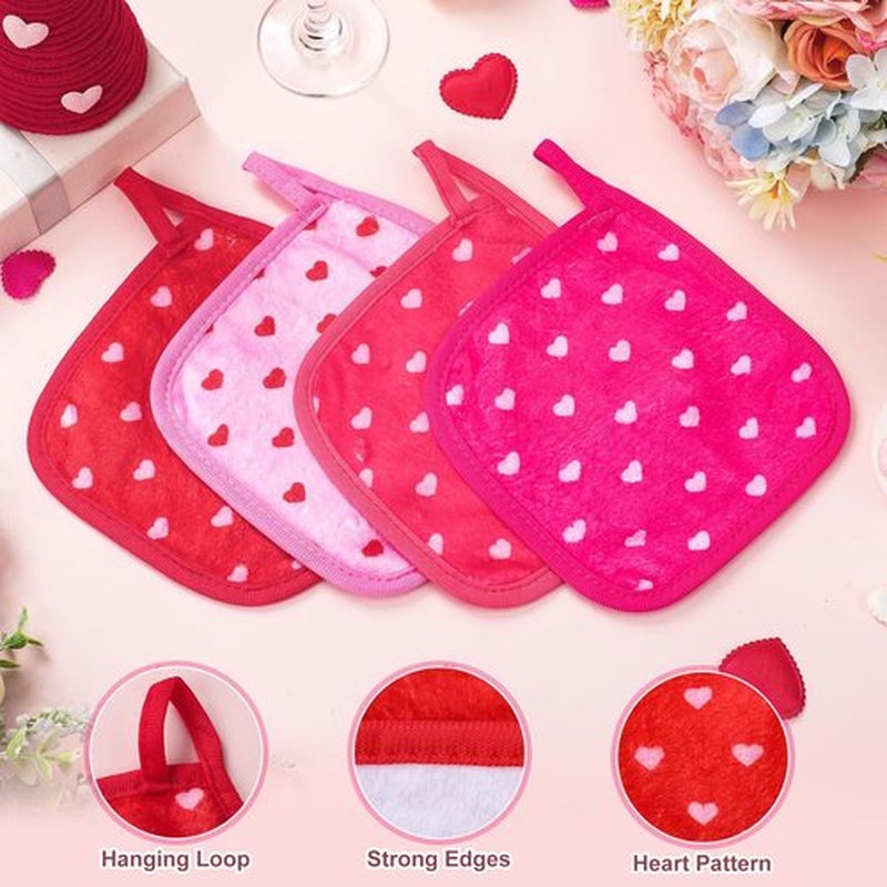 Frienda Heart Makeup Remover Cloths - 24 Pcs Reusable Microfiber Towels | Soft 6" x 6" Washable Pads for Galentine's Day Gifts