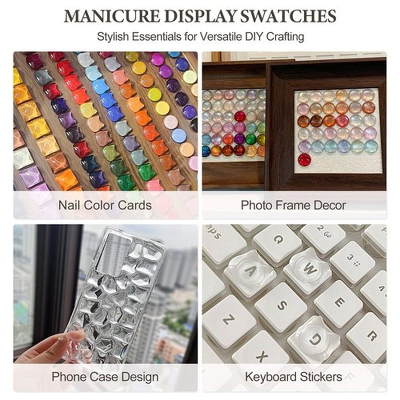 SUTOKAKA 240Pcs Solid Square Nail Polish Swatches Display Cards Uneven Texture Crystal Clear Glassy Nail Color Swatch Dots Chart Tips for Nail Salon Training Practicing Beginners Professionals