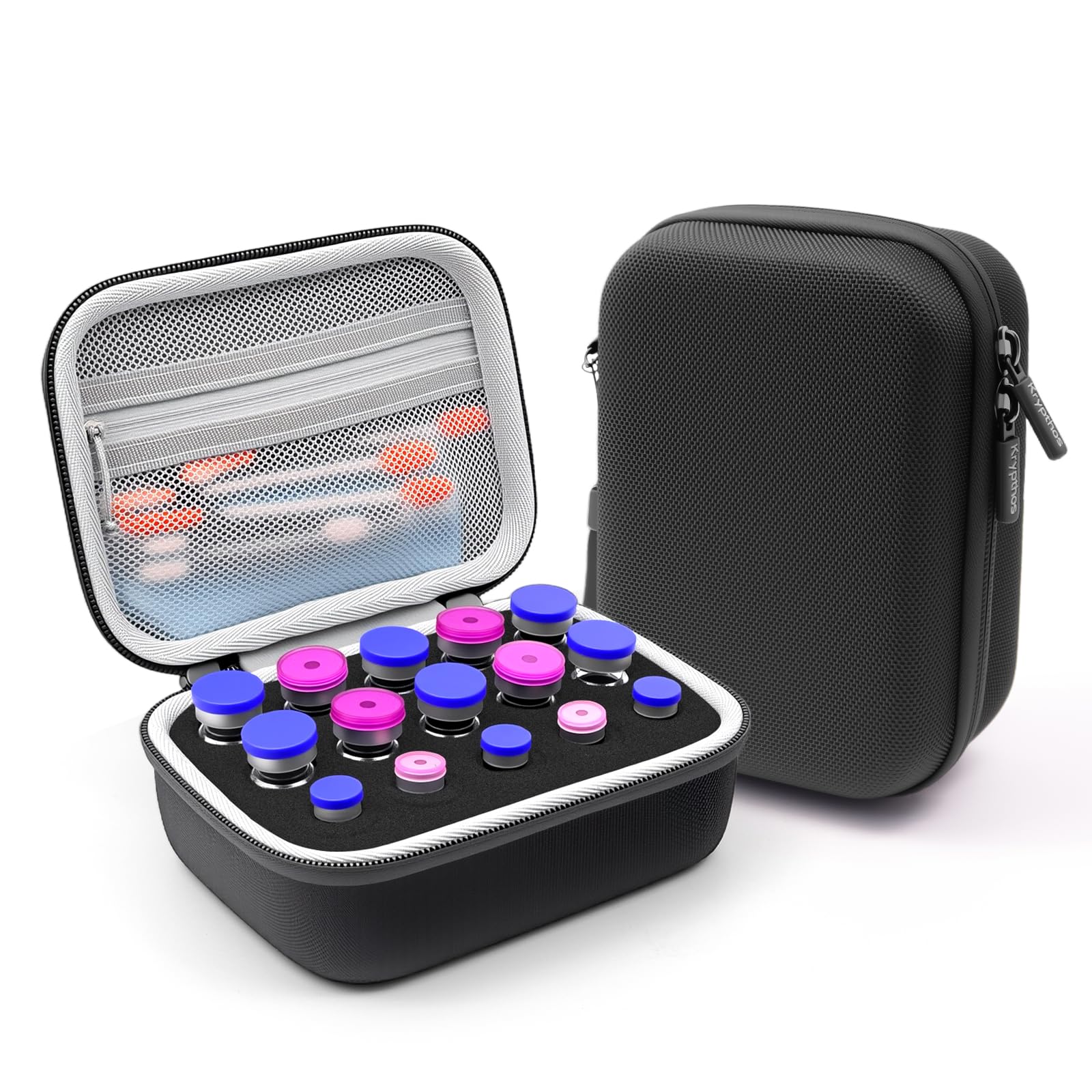 Krypthos 15 Slots Insulin Vial Protector Case, Insulin Vial Organizer Bag for Diabetics Standard 1ml 3ml 5ml and 10ml Vials, Insulin Carrying Case Fridge Holder Storage Holder, No Ice Pack