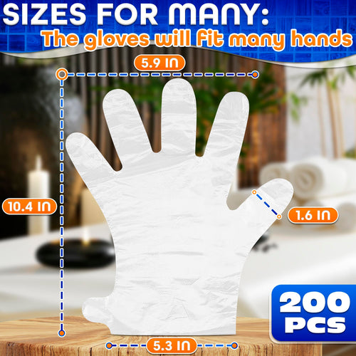 200 Pcs Paraffin Gloves for Hands – Lightweight, Disposable, Transparent, Leak-Resistant Multi-Use Plastic Gloves – Easy to Use for Paraffin Wax Hand Care, Spa, Manicure, Cooking, Cleaning & Hair