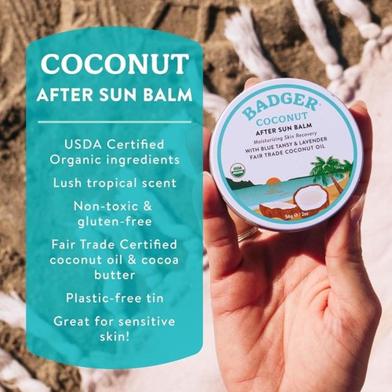 Badger Coconut AfterSun Balm - 100% Organic Sunburn Relief & Hydration | 2 oz Tin