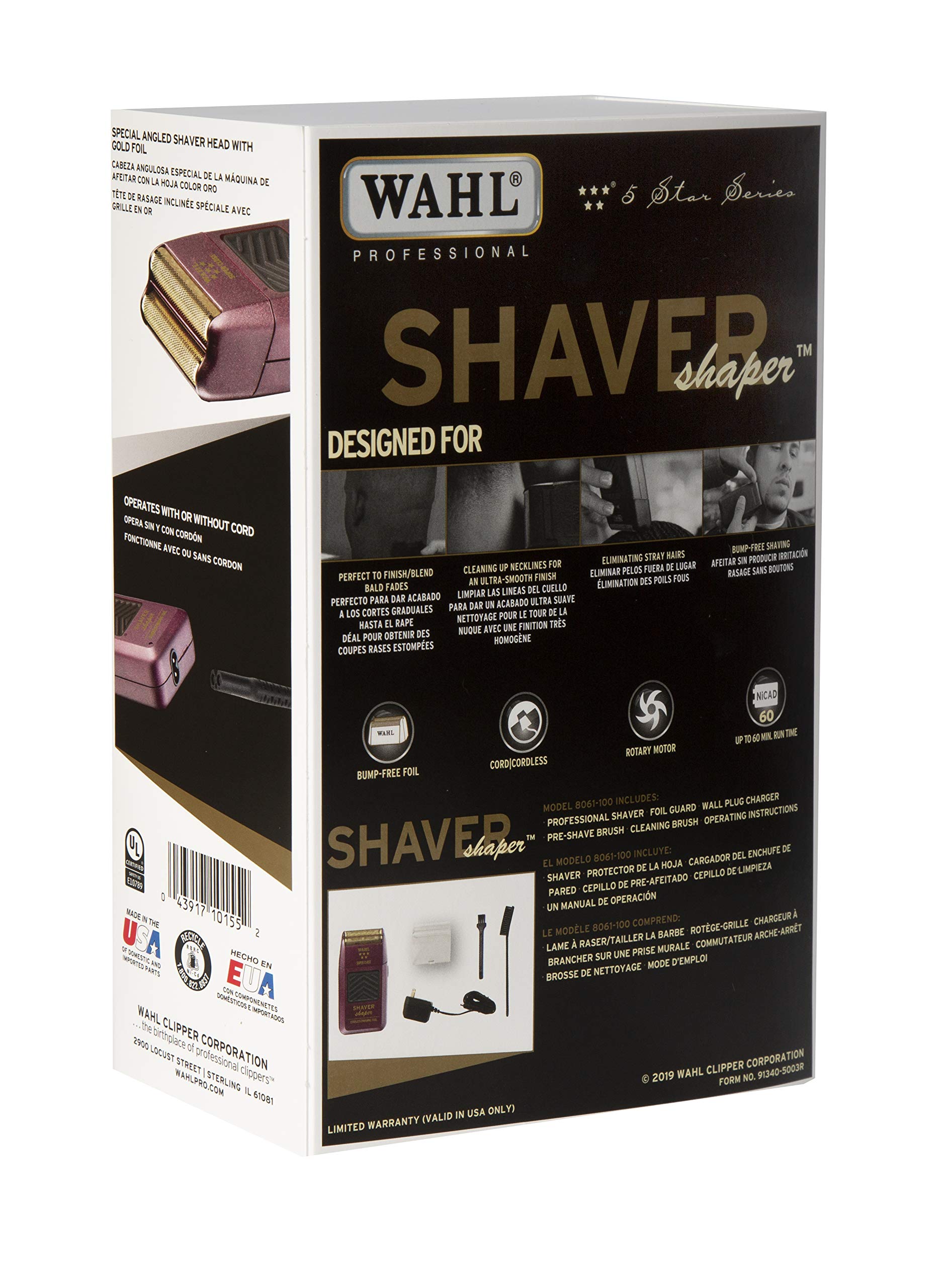 Wahl Professional 5-Star Series Rechargeable Shaver/Shaper #8061-100 with Bonus Five Star Series #7031-300 Close Replacement Foil Assembly