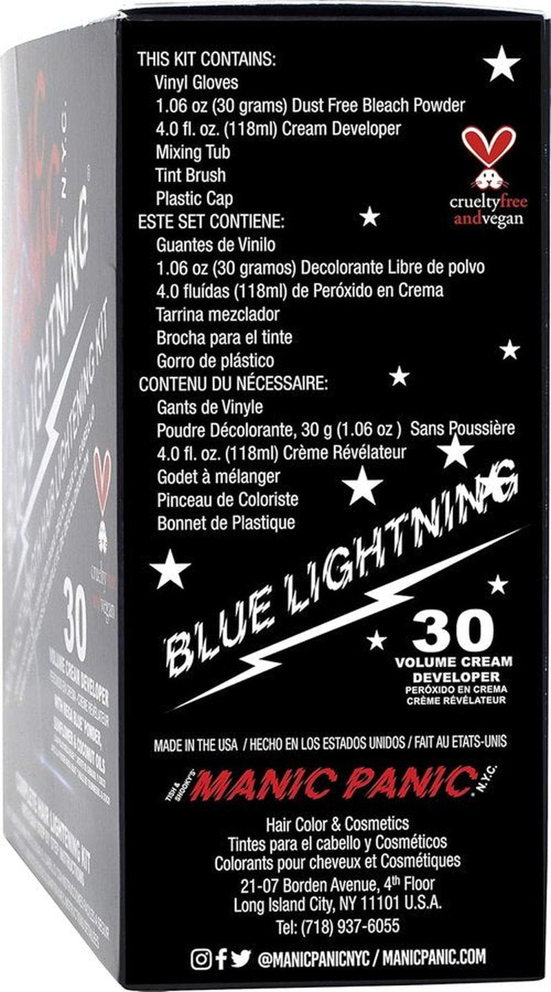 MANIC PANIC Blue Lightning Hair Bleach Kit - 30 Volume Developer & Bleach Powder for Up to 5 Levels Lift - Vegan & Cruelty-Free