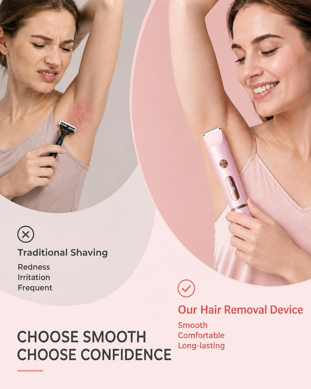 AiooTisu Painless Bikini Trimmer for Women - 2-in-1 Electric Shaver for Sensitive Skin, No Nick No Cut, Waterproof & Rechargeable, Dual Head Razor for Bikini, Face & Body