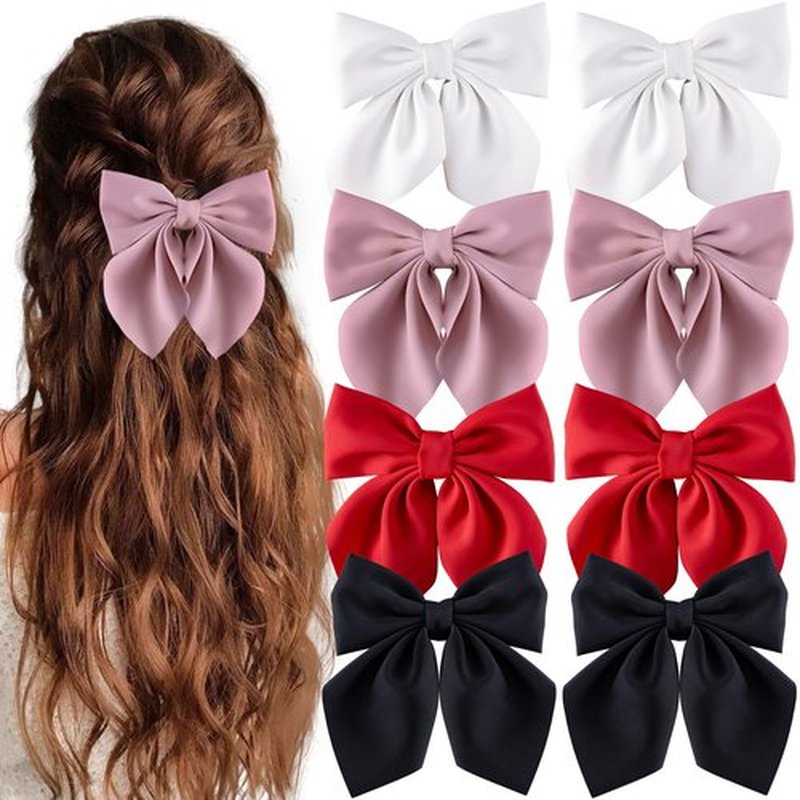 hisial 8 Pcs Hair Bows for Women Short Tail Bow Hair Clips Small Alligator Barrettes Cute Accessories for Girls(Black/Pink/Red/White)