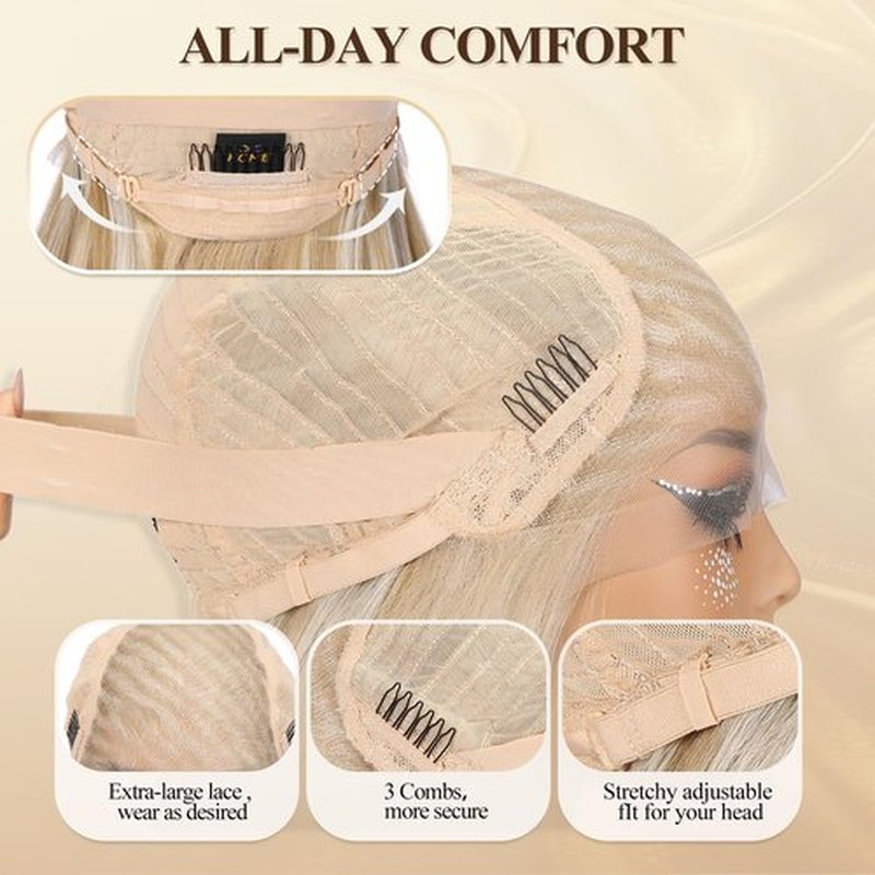 BLONDE UNICORN Blonde Wig 13x6 HD Lace Front Wig Long Straight Layered Synthetic Lace Front Wig Pre Plucked Glueless Wig for Women Daily Party Use 22IN