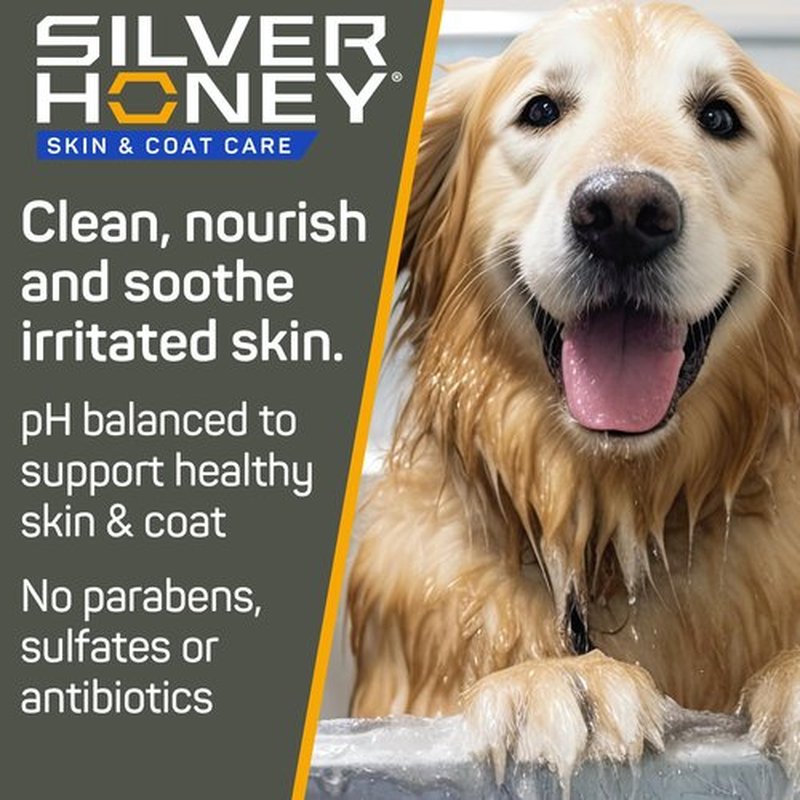 Silver Honey Nourish & Soothe Shampoo 16 fl oz, Dog & Cat Skin & Coat Care, Natural Manuka Honey + MicroSilver BG + Odor Neutralizer, Pump Bottle