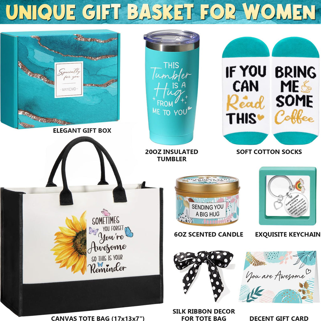 Birthday Gifts for Women Friendship, Self Care Package for Women Inspirational Get Well Soon Gift Basket Mothers Day Thinking of You Gift for Mom Her Friend Sister Wife Coworker w/ Canvas Tote Bag