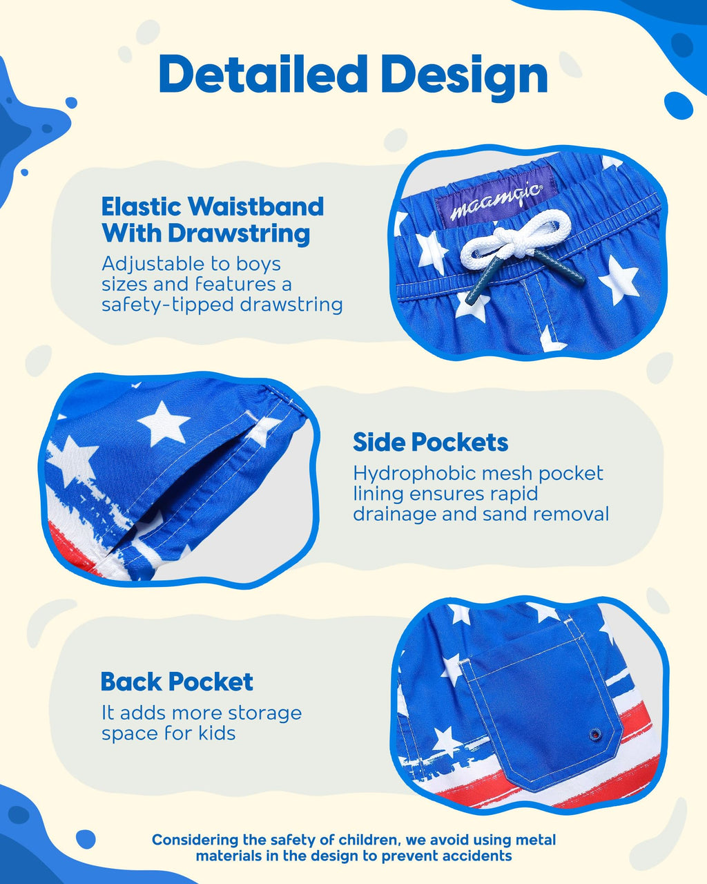 maamgic Boys Swim Trunks Toddler Swim Shorts Little Boys Bathing Suit Swimsuit Toddler Boy Swimwear Flag Blue 5-6 Years