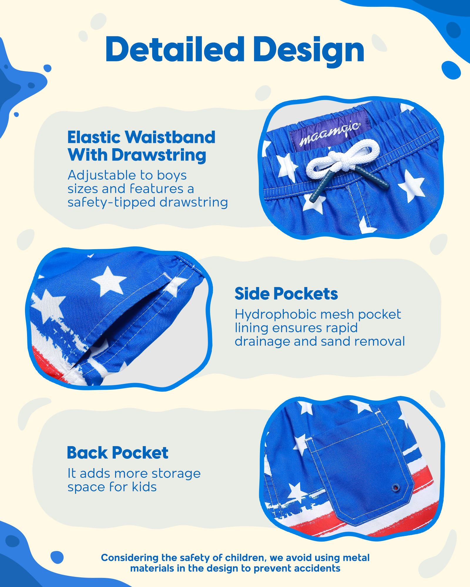 maamgic Boys Swim Trunks Toddler Swim Shorts Little Boys Bathing Suit Swimsuit Toddler Boy Swimwear Flag Blue 5-6 Years
