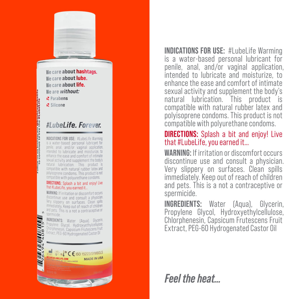 LUBELIFE Water-Based Warming Lubricant, Warm Invigorating Heating Sensation, Lube for Men, Women and Couples, 8 Fl Oz